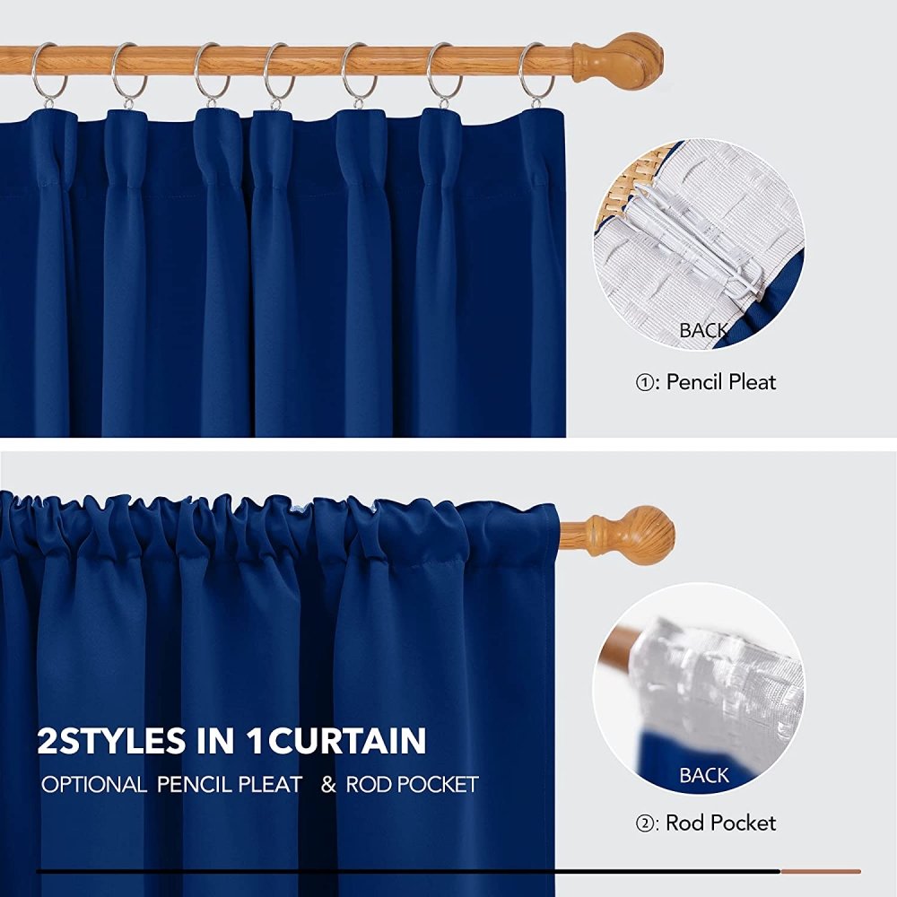 Pencil Pleat Rod Pocket Blackout Thermal Curtains | 2 Panels | Ready ...
