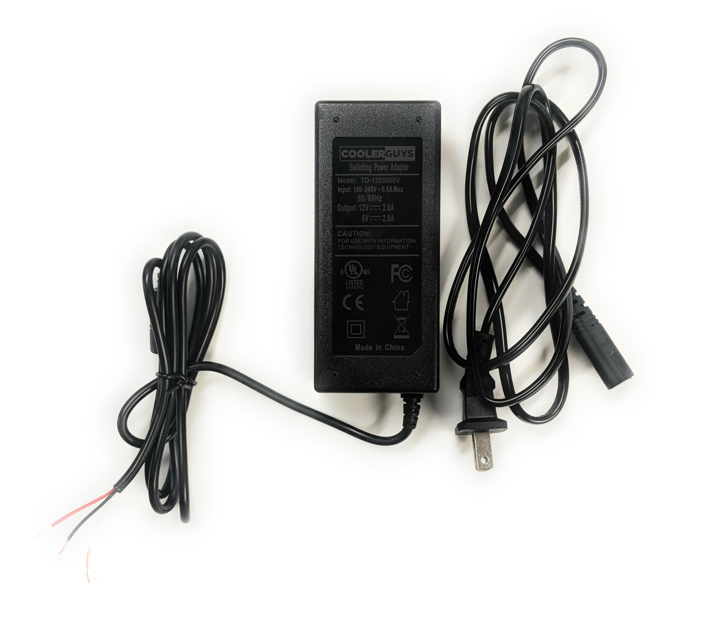 2A Power Supply 12v and 5v Bare Wire Output Leads-Coolerguys