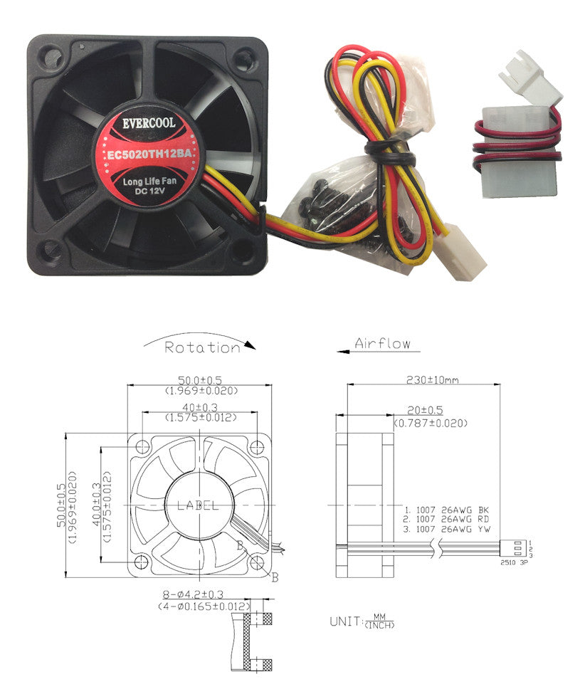 Evercool High Speed 50x50x20mm 12V 3 Pin with Connector ... 48 volt wiring diagram 