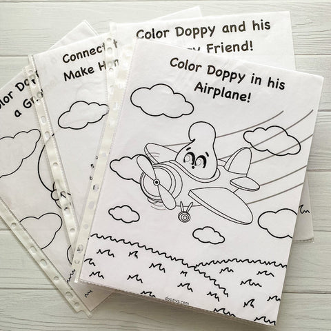 DIY Reusable Coloring Book, Doppys, Doppy, Free Printables for Kids, Free Coloring Pages for Kids, Cheap Activities for Kids, Coloring Book Activities, Coloring Book Activities for Kids, Easy Crafts for Kids