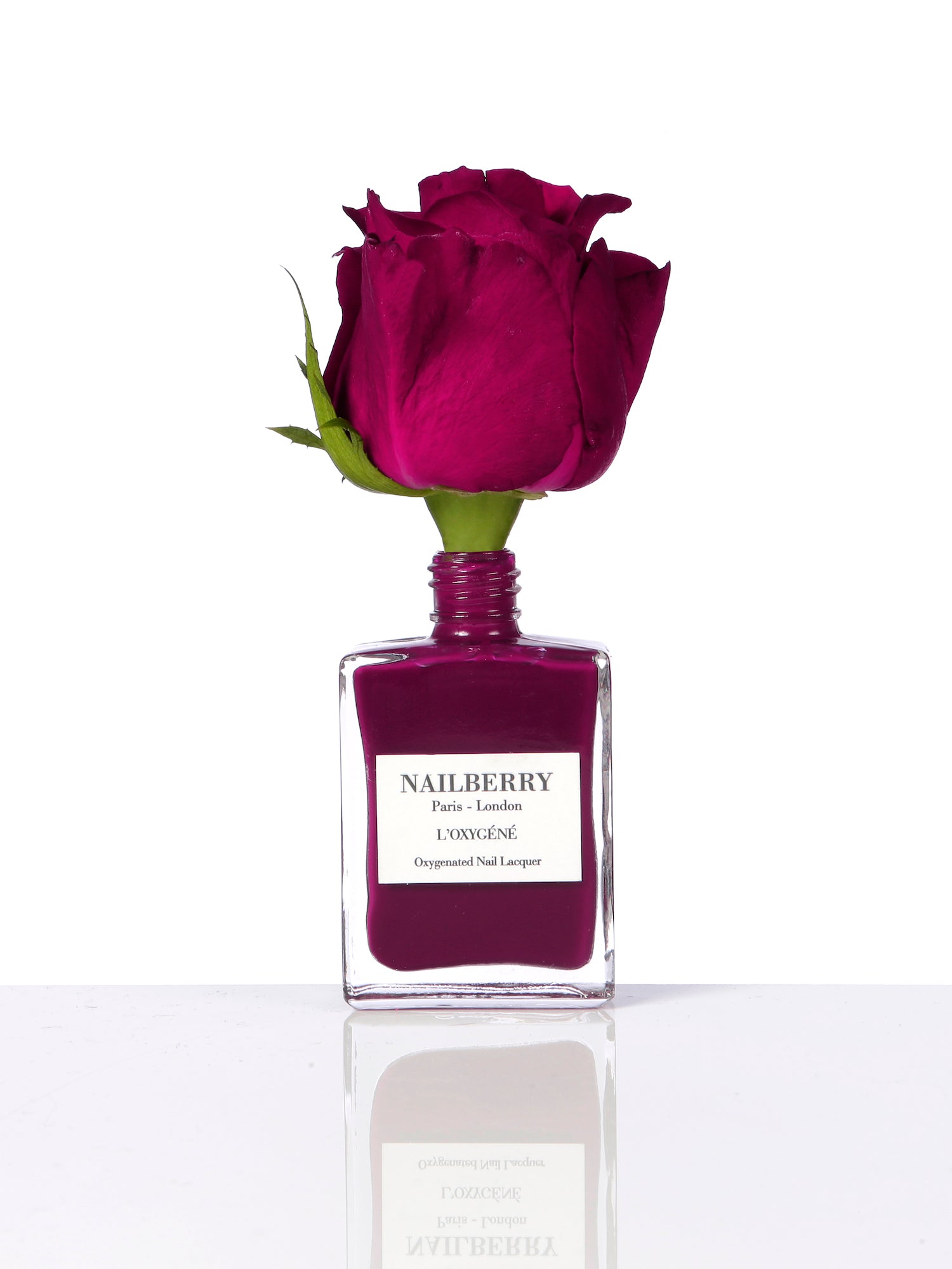 Rose wächst aus Nailberry Nagellackflasche.