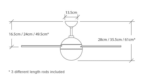 Modern Fan Co. ball ceiling fan product dimensions