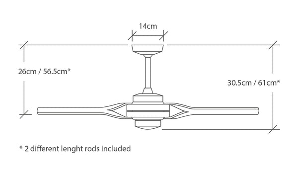Modern Fan Co. torsion ceiling fan product dimensions