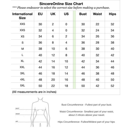 Sizing chart – Sincere