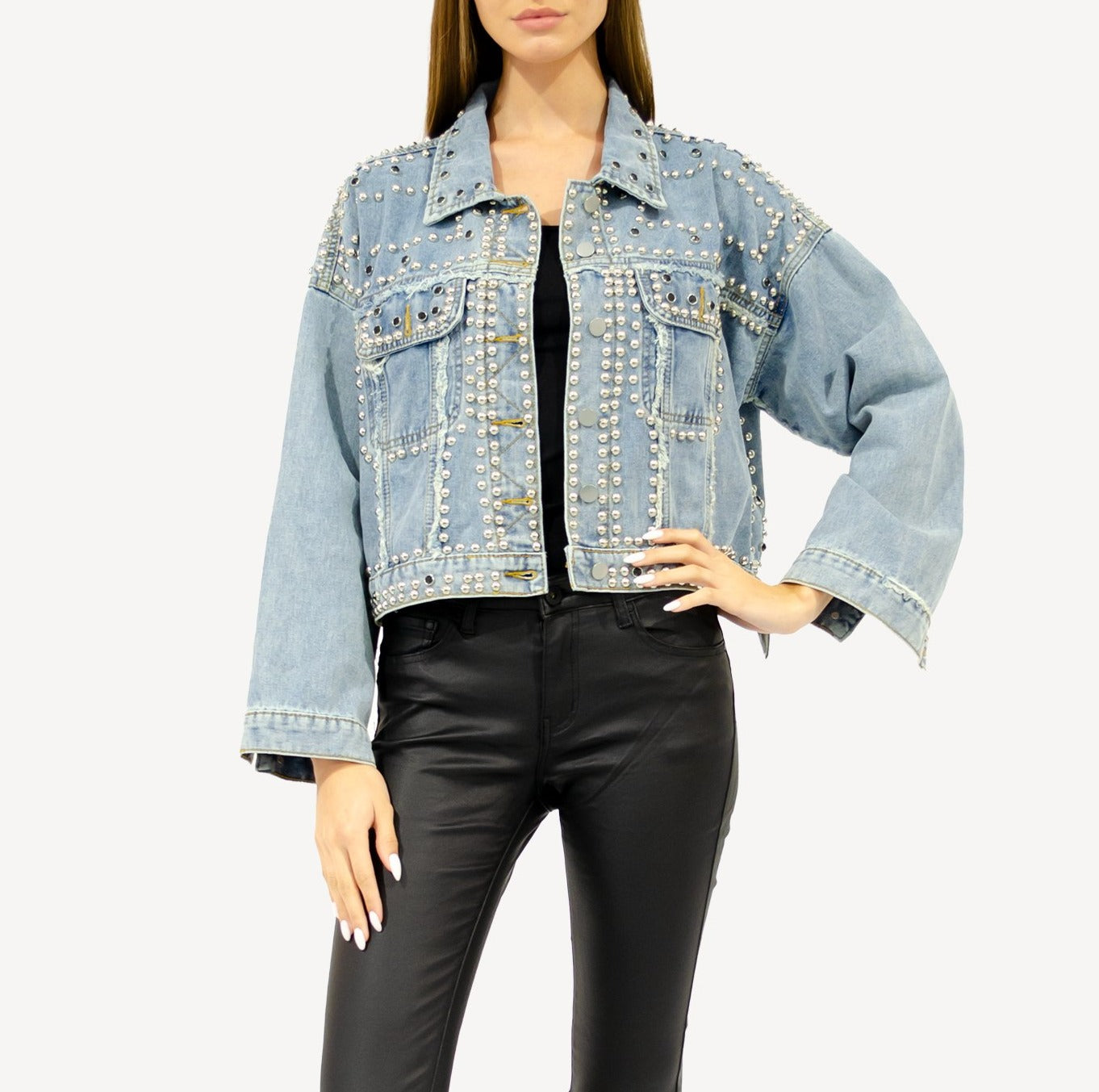 Jimena Studded Rhinestone Denim Jacket