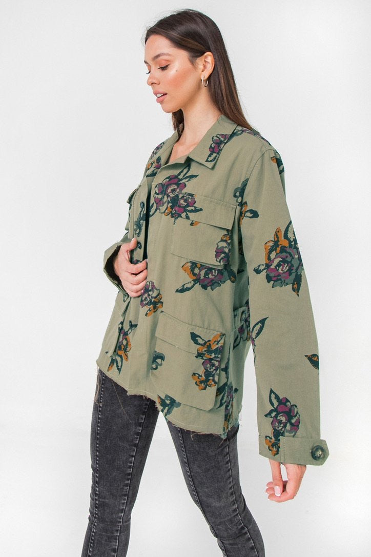 Floral Print Cargo Jacket - Wild Luxe Boutique