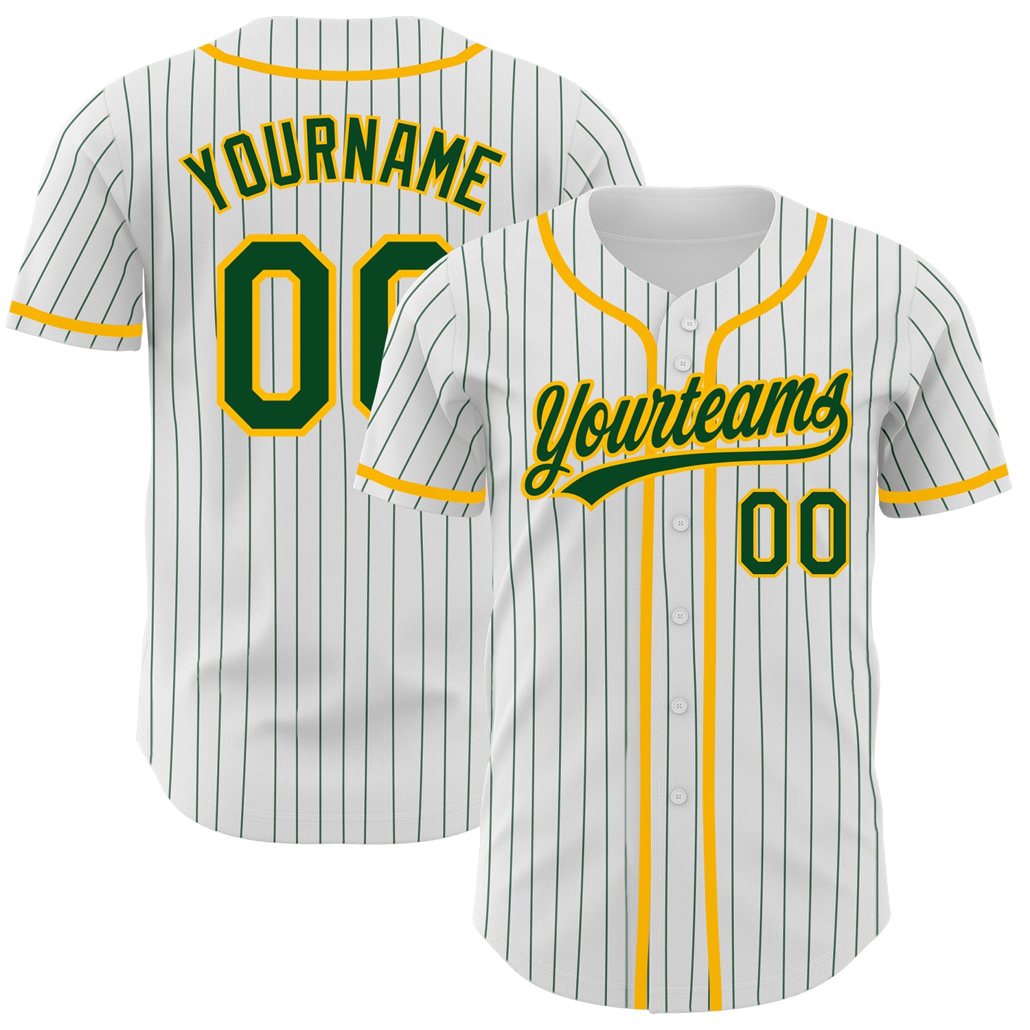 Custom Baseball Jersey Green White Pinstripe Old Gold-White Authentic Youth Size:M