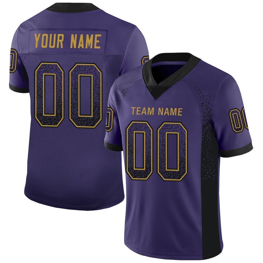 Custom Purple Black-Old Gold Mesh Drift Fashion Football Jersey – FanCustom