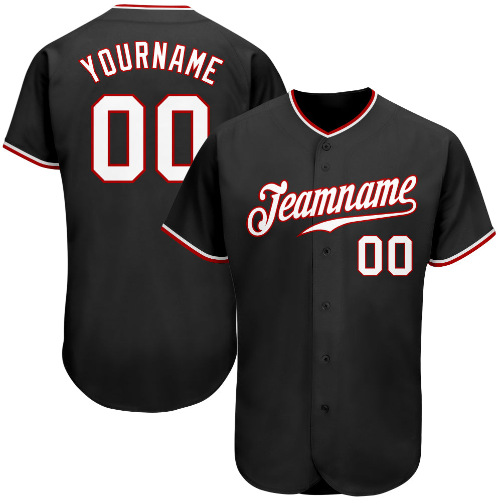 Custom Black White-Red Authentic Baseball Jersey