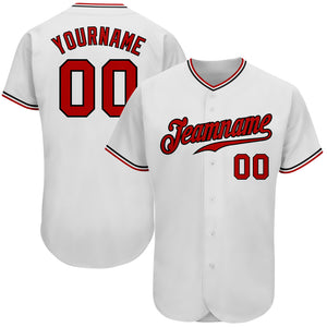 Custom White Red-Black Authentic Baseball Jersey