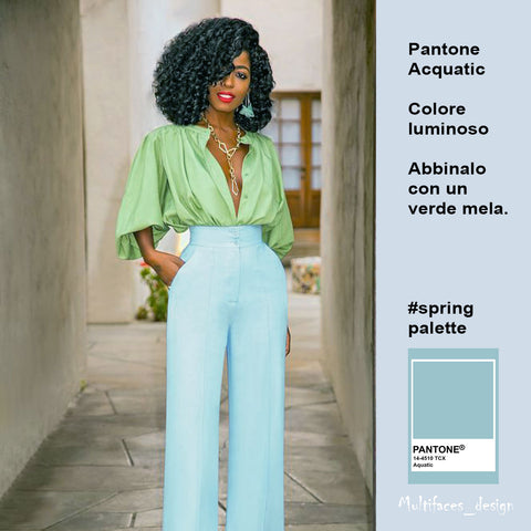 pantone Acquatic, outfit celeste e verde, armocromia