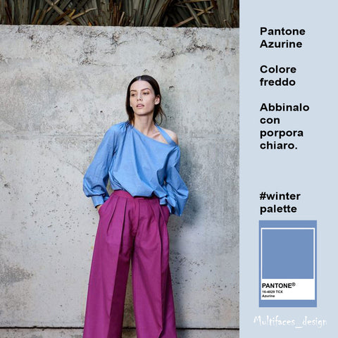 Pantone Azurin, outfit azzurro e viola, armocromia