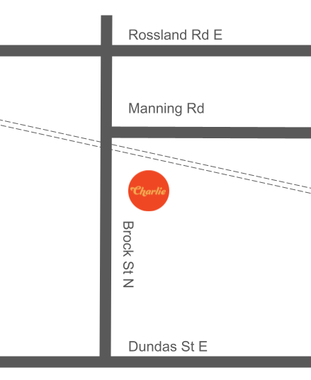 Map showing our location at Brock St North, just south of Manning Rd