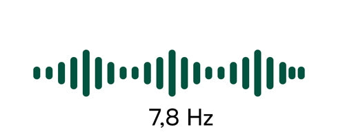 Green sound wave graphic with the text '7,8 Hz' below.