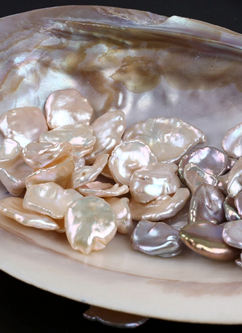 natural Keshi pearls in oyster shell