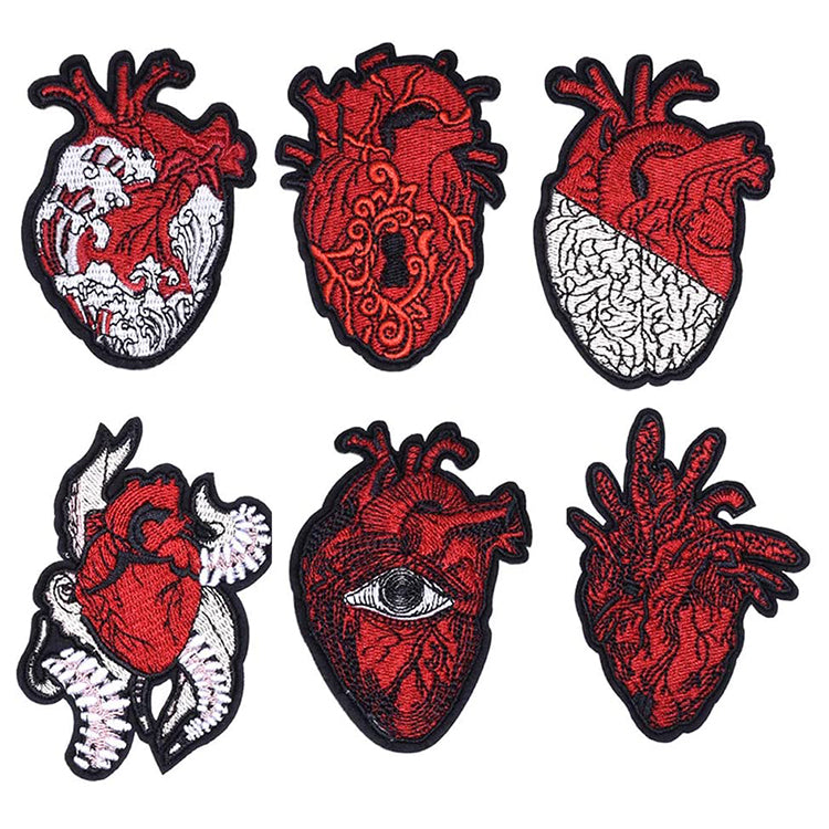 6 Pcs Anatomical Red Heart Patches Embroidered Badge Iron On Sew On Pa Anchovysderby