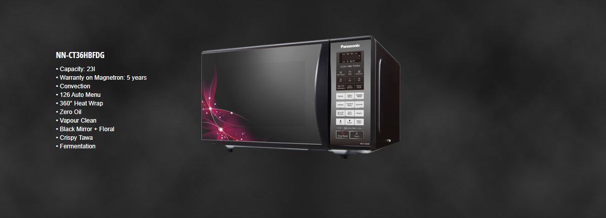 Panasonic 23L Convection Microwave Oven(NNCT36HBFDG,Black, 360° Heat Wrap) with Starter Kit