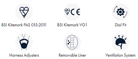 BSI Kitemark PAS 015:2011 BSI Kitemark VG1 Dial Fit Harness Adjusters Removable Liner Ventilation System