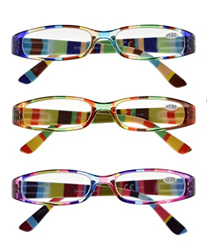 Eyekepper 3 Pairs Reading Glasses for Women Reading +1.75 Striped Pattern Stylish Reading Eyeglasses
