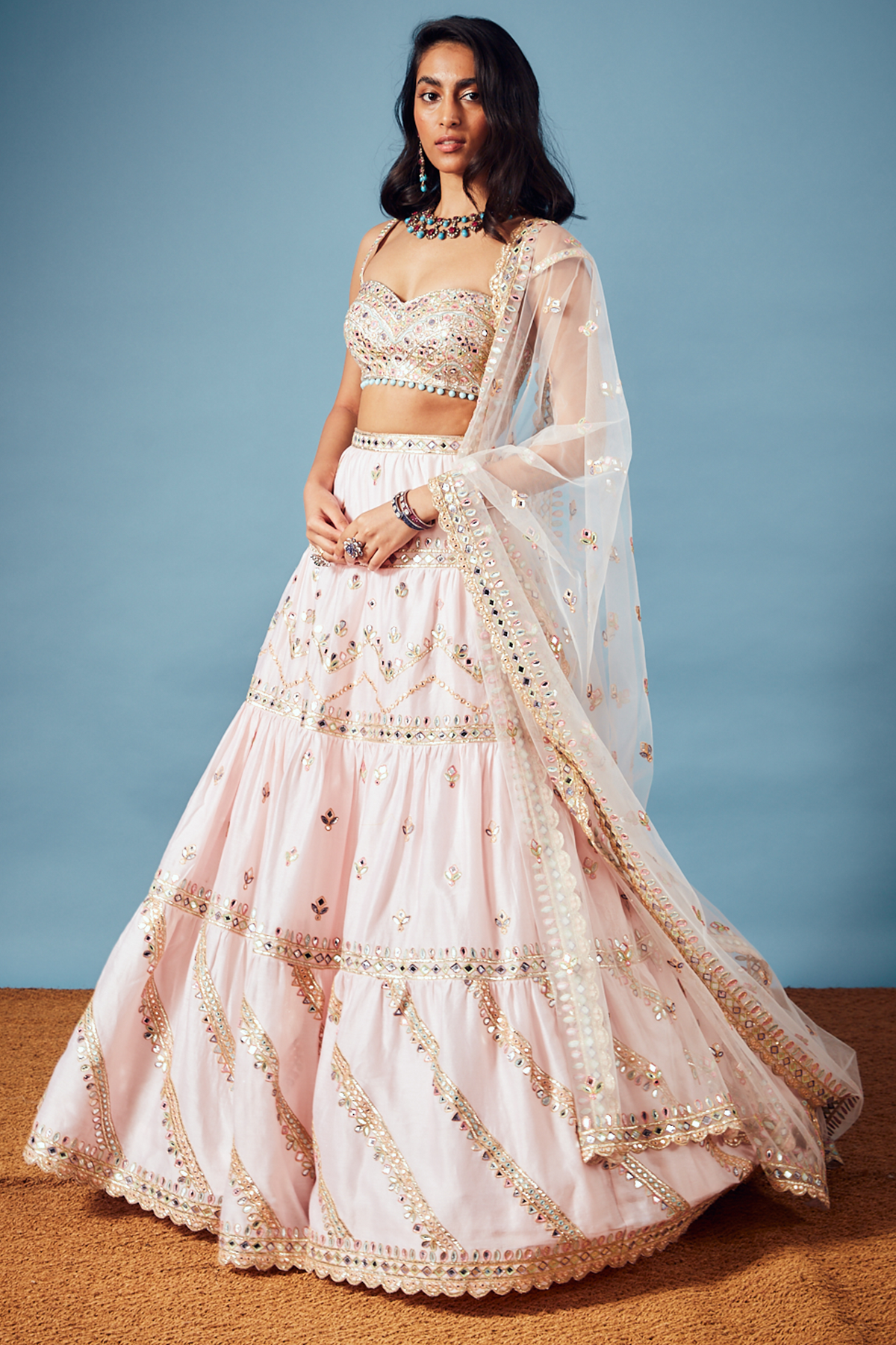 Embroidered Organza Lehenga in Green : LCC2070