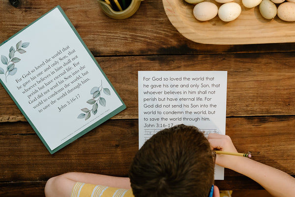 An Expectant Easter homeschool curriculum copywork for John 3:16