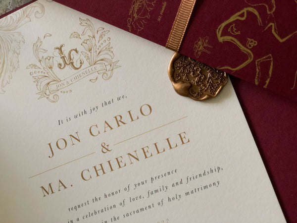 Classic Burgundy & Gold Wedding Invitations