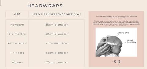 Size chart for head wraps