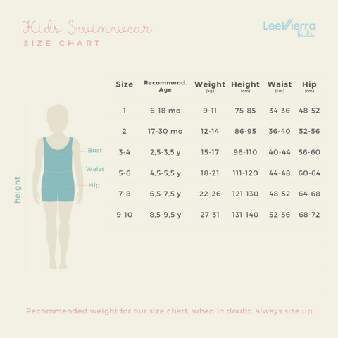 lee vierra swimwear size chart