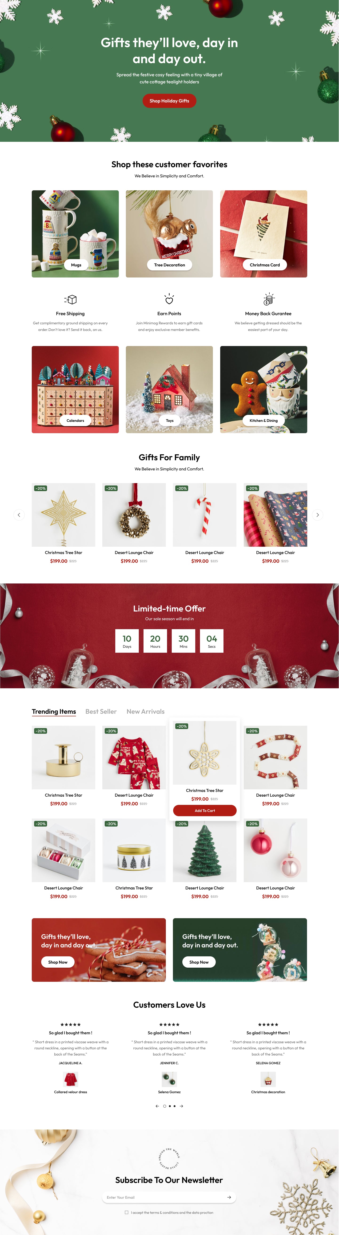 Holiday website design template for gifts theme
