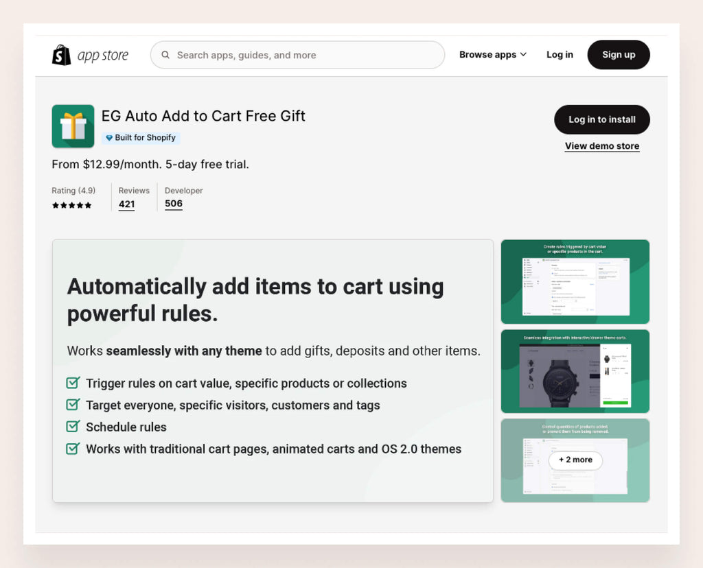 EG Auto add to cart free gift Shopify app
