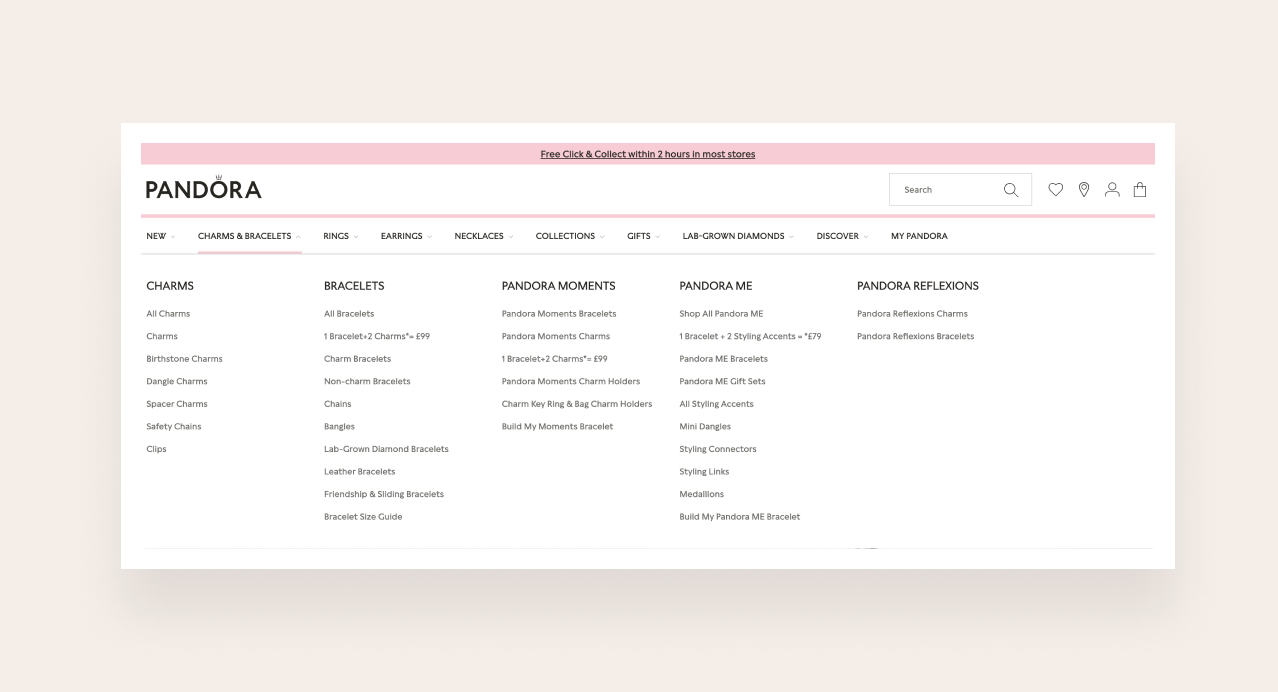 a website menu on desktop