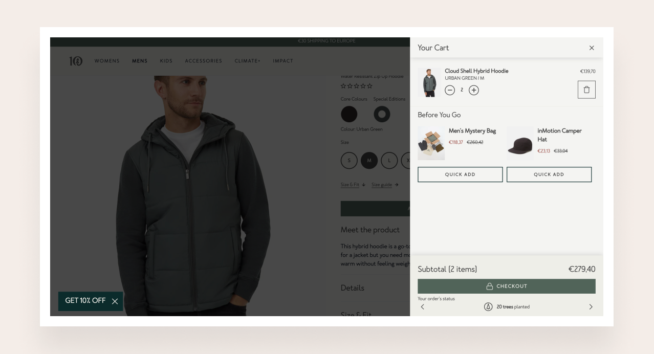 Clear call-to-action for checkout of an online store