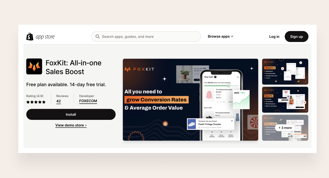 FoxKit is an all-in-one sales boost app on Shopify