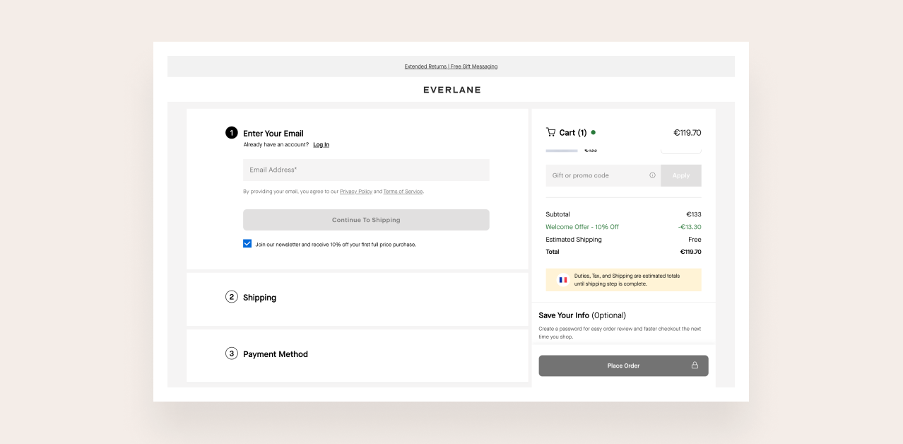 One-page checkout on Shopify
