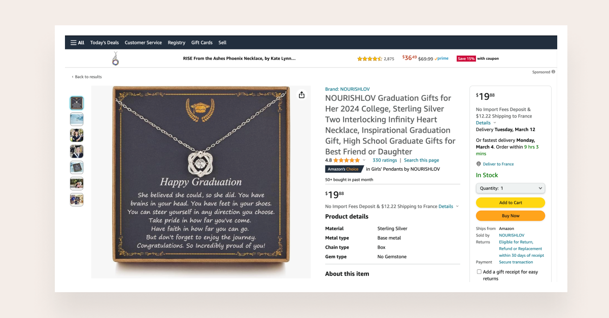 graduation gift ideas for her as necklace on Amazon