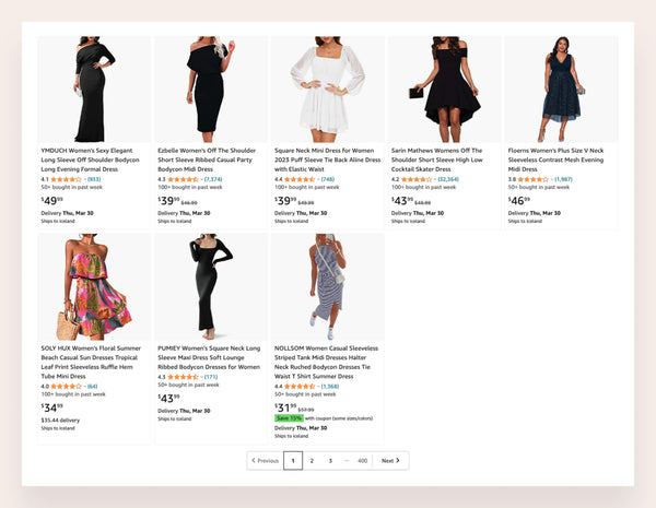 Example of pagination on the Amazon website