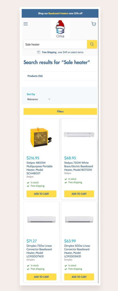 eCommerce search on the mobile version