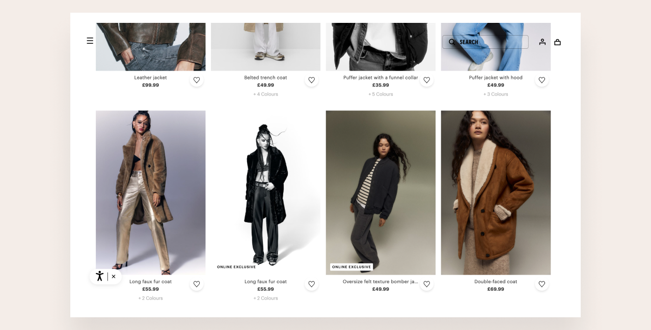 Pull and Bear incorporates each product title with its corresponding size, category, and characteristics