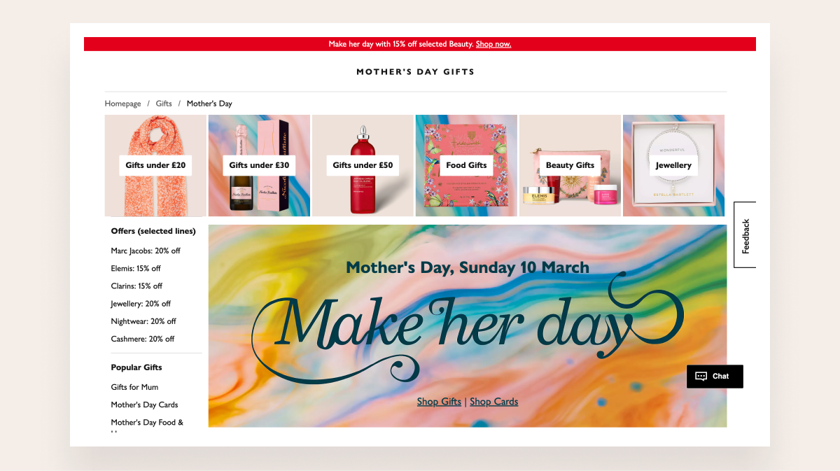 Mother's Day collection page example