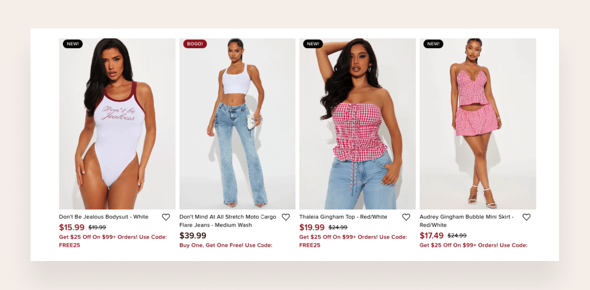 fashion nova product card design