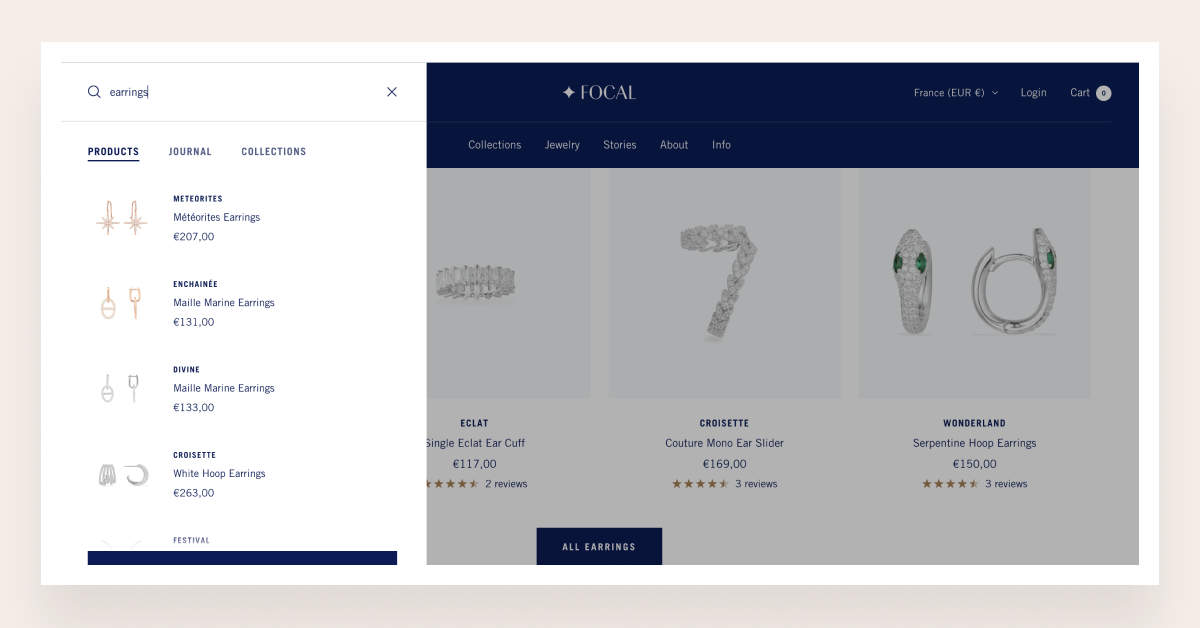 advanced search of Shopify theme focal