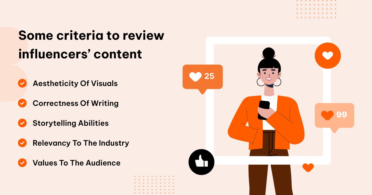 some criteria to review influencers' content