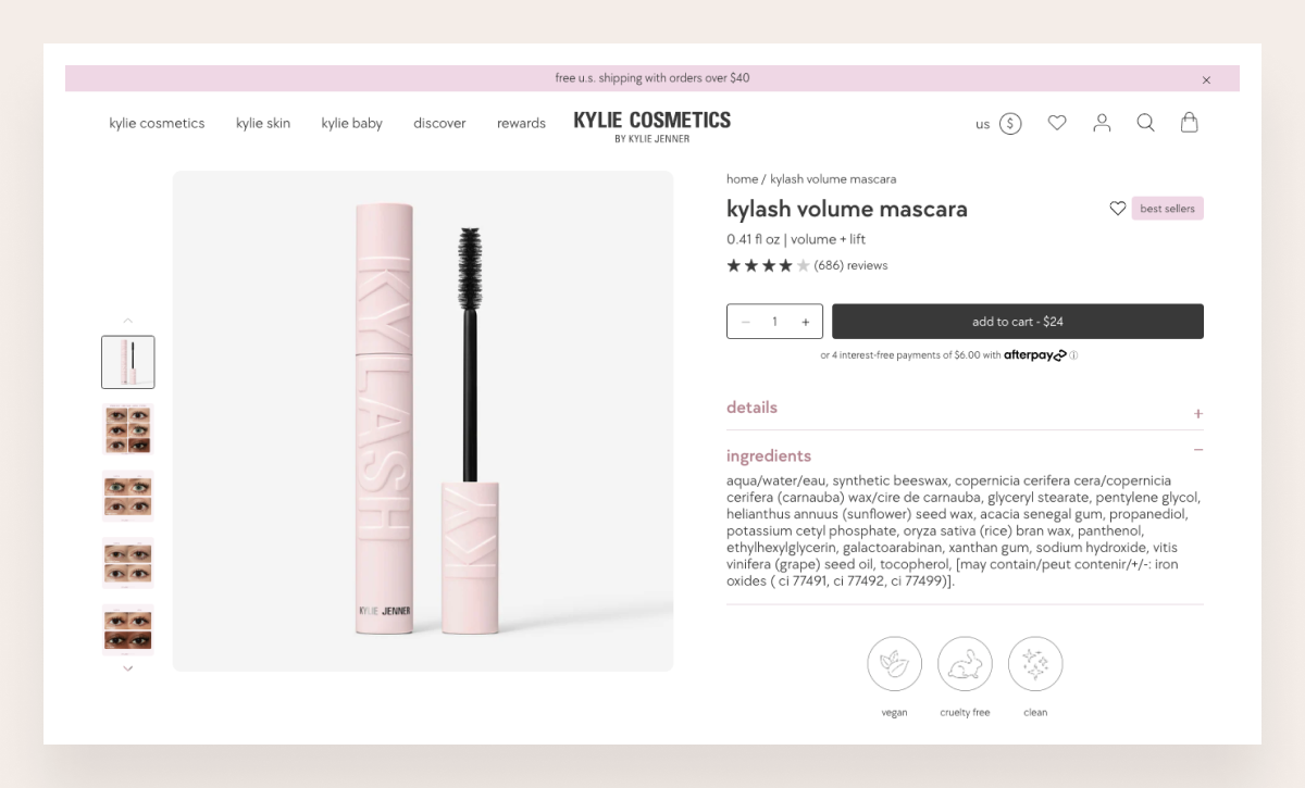 kylie cosmetics shopify store example