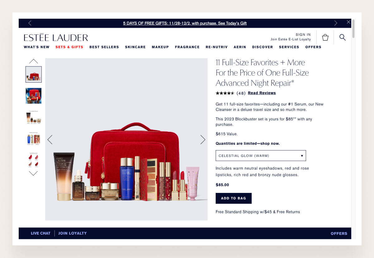 holiday gift with purchase example from Estee Lauder
