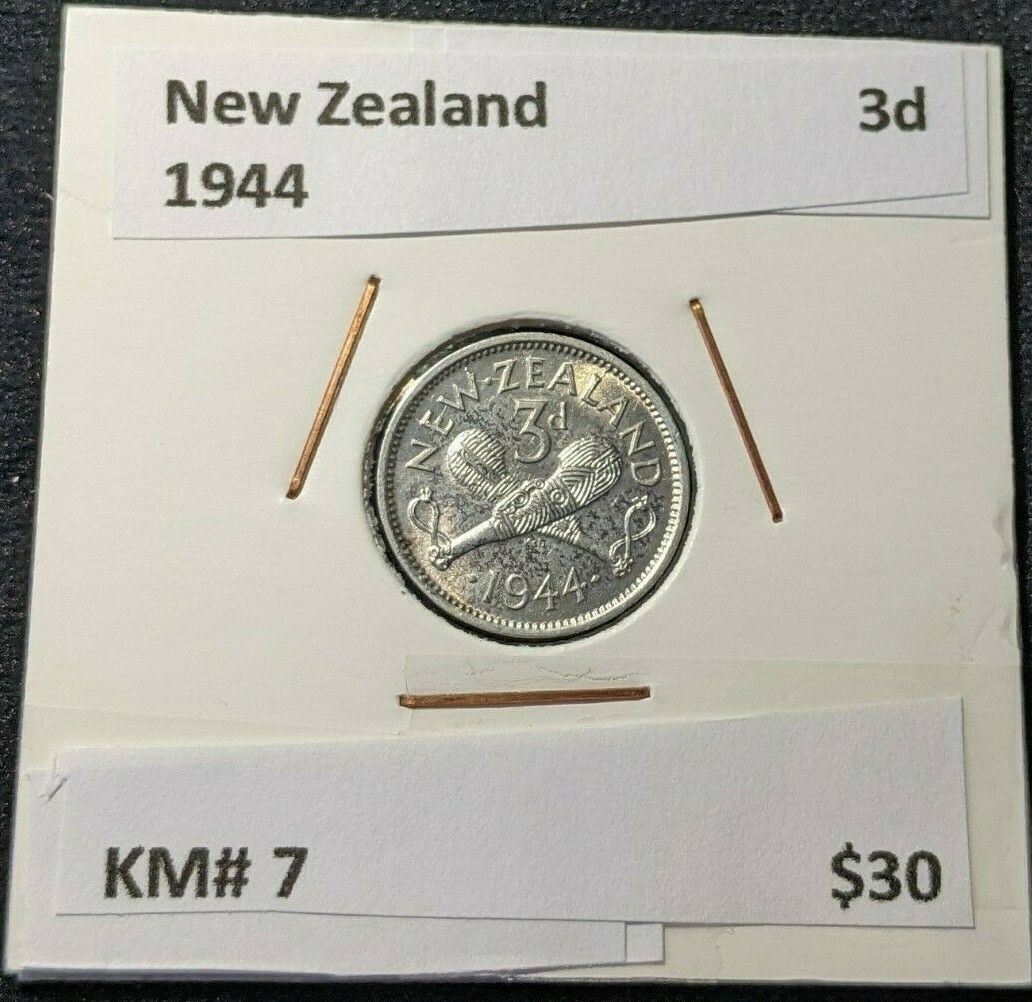 New Zealand 1944 3 Pence Threepence 3d KM# 7 #031