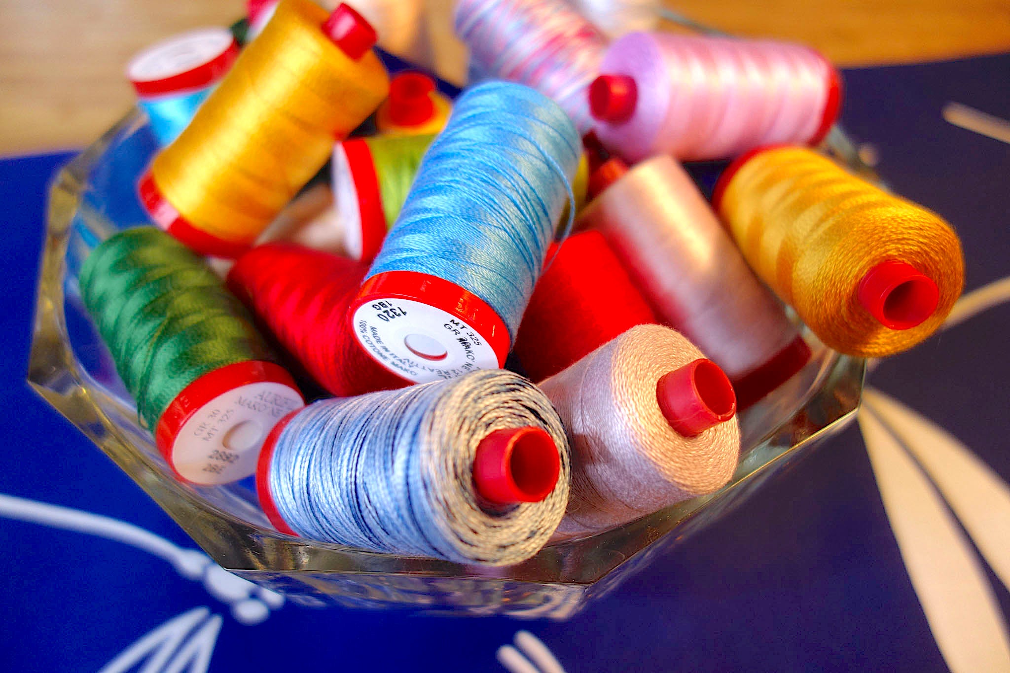 Aurifil 12wt cotton thread used in the Baby Lock Sashiko 2 sewing machine to create a Big Stitch look