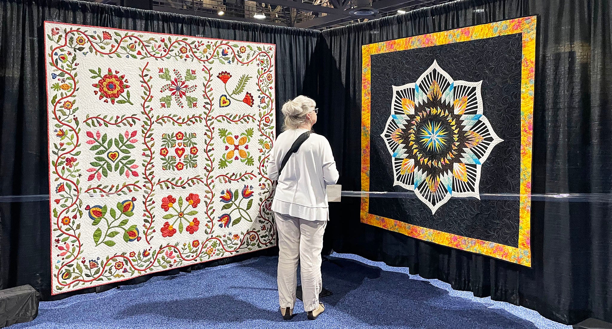 Long Beach Quilt Festival 2023 - Only One Bird by Patt Seitas(Left) - The Last One, by Lori Ramsey, quilted by Sandy Carreon(Right) - Photo By Victoria Stone