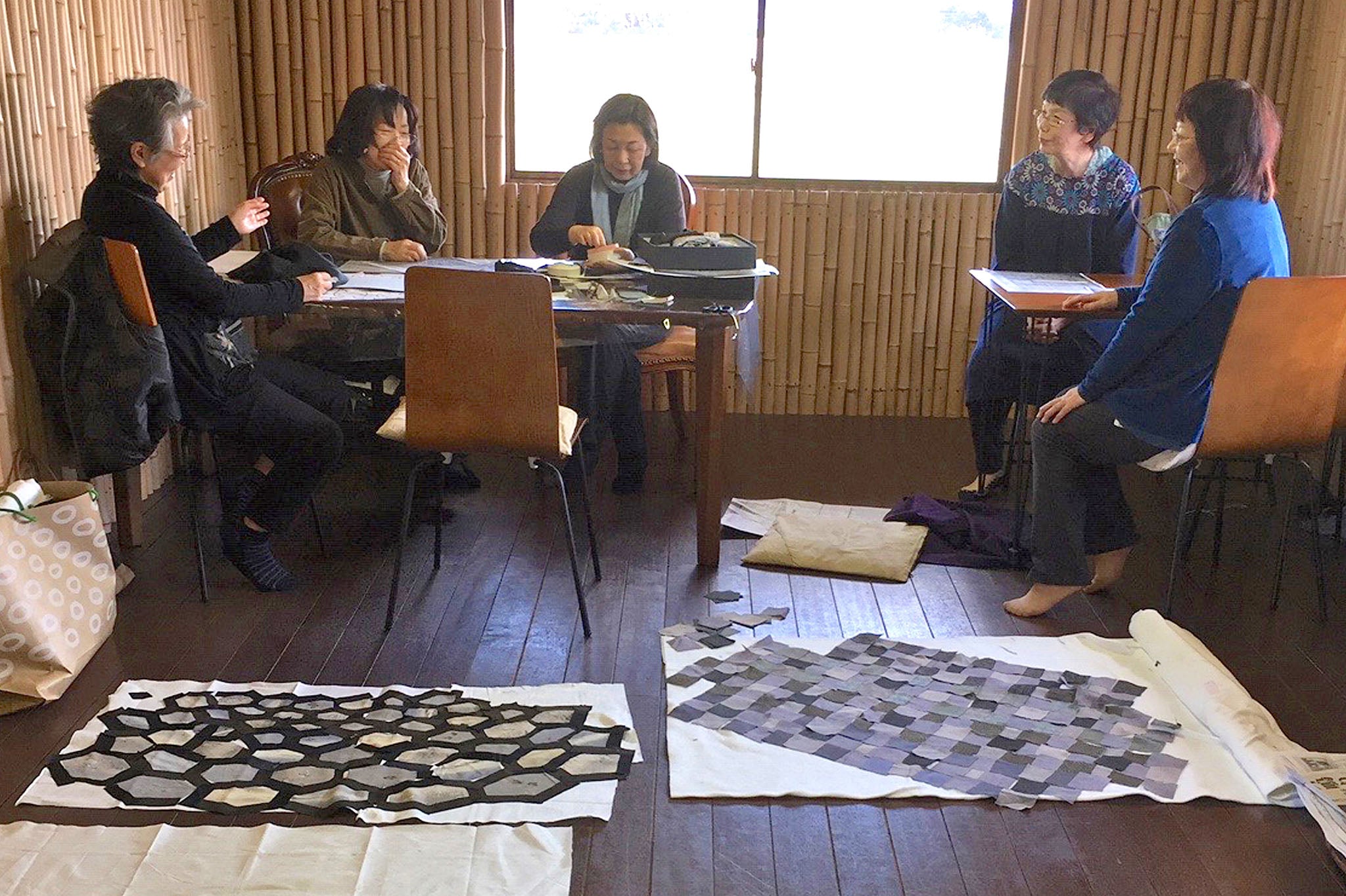 Quilters working on the Oyama Pilgrimage Quilt