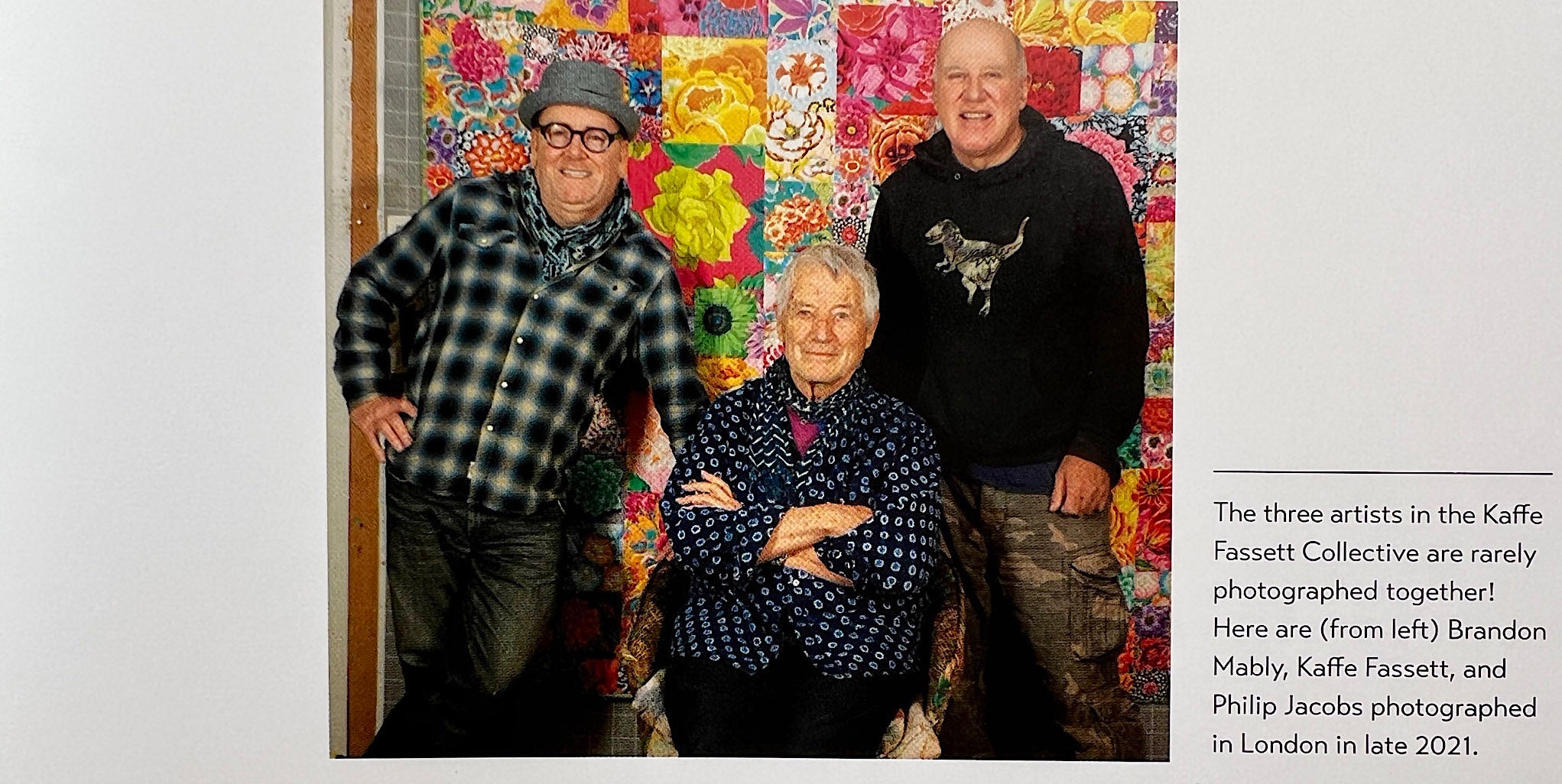 Kaffe Fassett Collective—L to R: Brandon Mably, Kaffe Fassett, and Philip Jacob