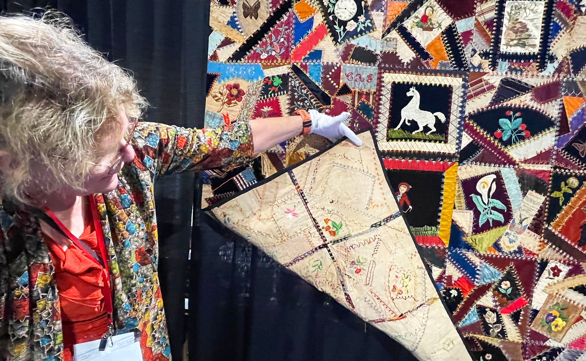 Long Beach Quilt Festival 2023 - Fancy Crazy Quilt by Unknown - Photo By Victoria Stone